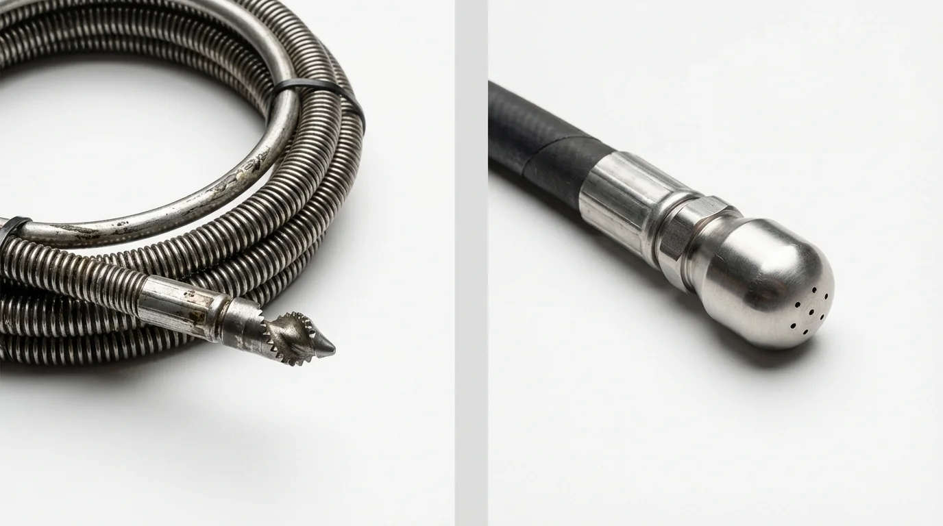 Drain snake cable and hydro jetting nozzle used for drain cleaning in Concord, CA