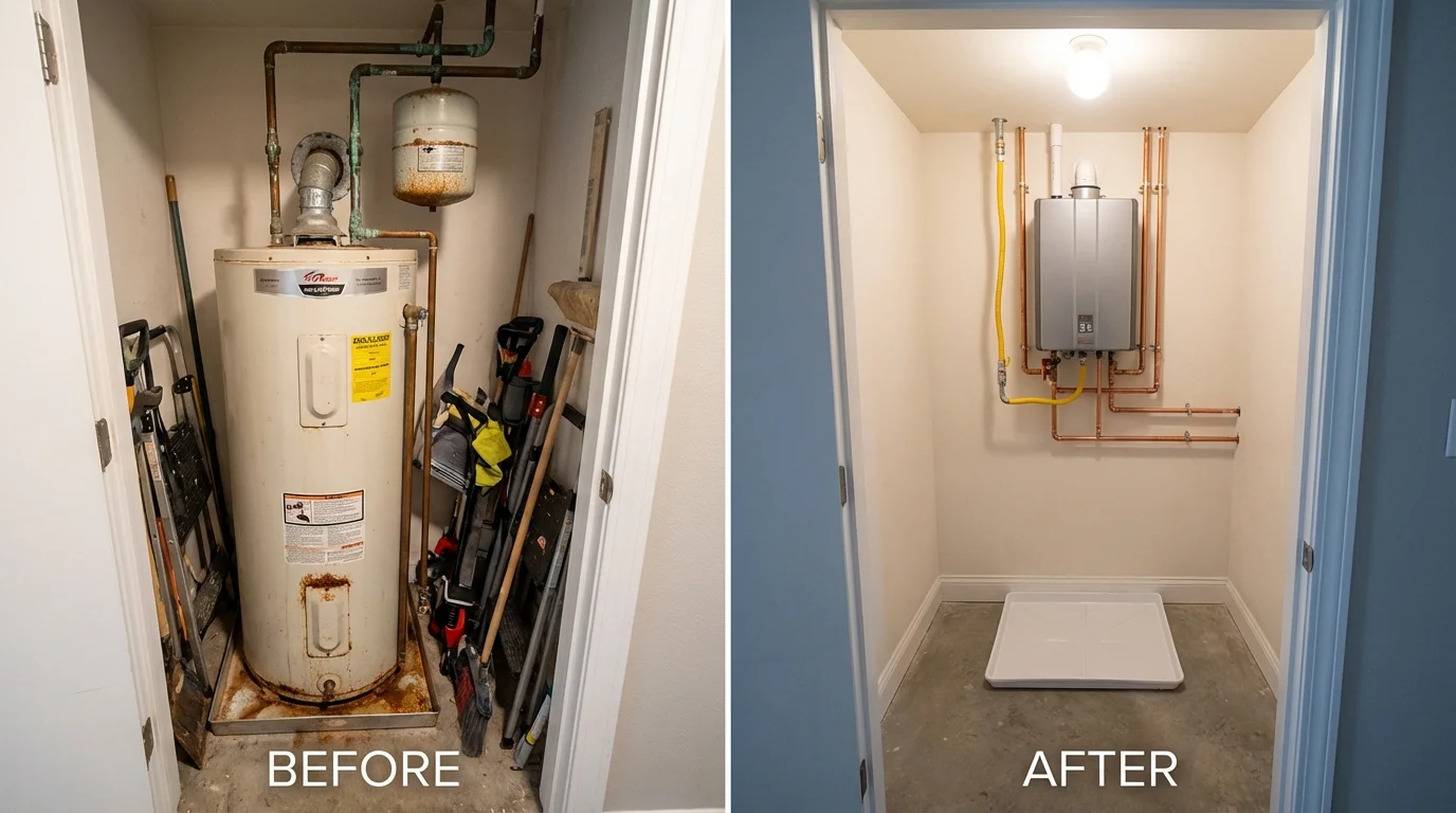 Tank water heater versus wall-mounted tankless unit comparison for Concord, CA homeowners