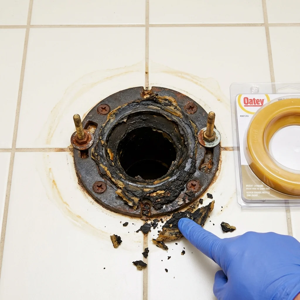 Failed wax ring showing water seepage at the base of a toilet in a Concord, CA home